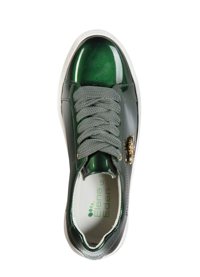 ELENA EDEN Sneaker aus Lackleder mit edlem Metallschmuck DUNKELGR&Uuml;N
