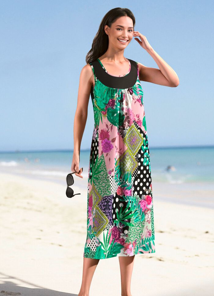 Kleid mit farbbrillantem Druckdessin, &auml;rmellos 