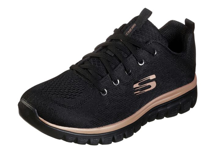 SKECHERS, sportliche Damen-Sneaker, aus Mesh-Material SCHWARZ-ROS&Eacute;GOLD