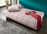 Frei im Raum aufstellbares Schlafsofa mit Dekokissen und Bettkasten CREME