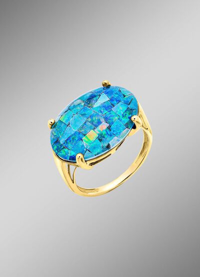 Damenring mit Mosaik-Triplette, beh. 