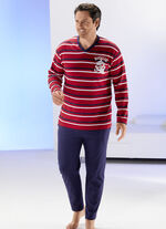 Pyjama mit V-Ausschnitt und garngef&auml;rbtem Ringeldessin 