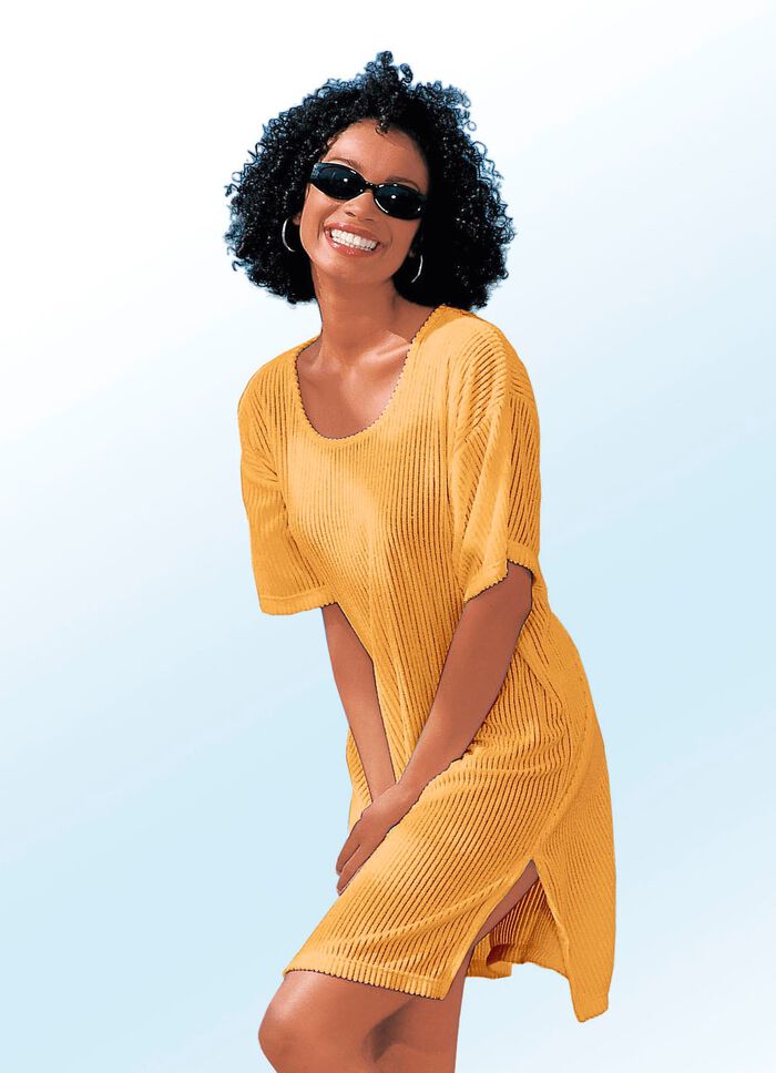 Frottier-Kleid mit Streifenstruktur und kurzen &Auml;rmeln 