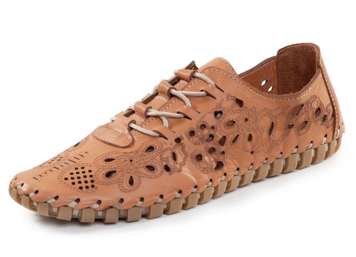 ELENA EDEN Slipper aus weichem Nappaleder mit Pr&auml;gung COGNAC