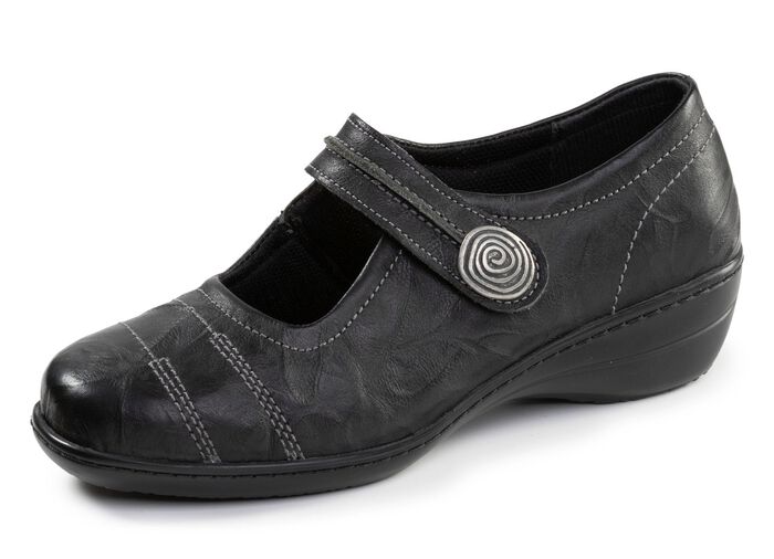 ELENA EDEN, bequeme Damen-Spangenschuhe, Weite H, mit herausnehmbarem Fussbett SCHWARZ