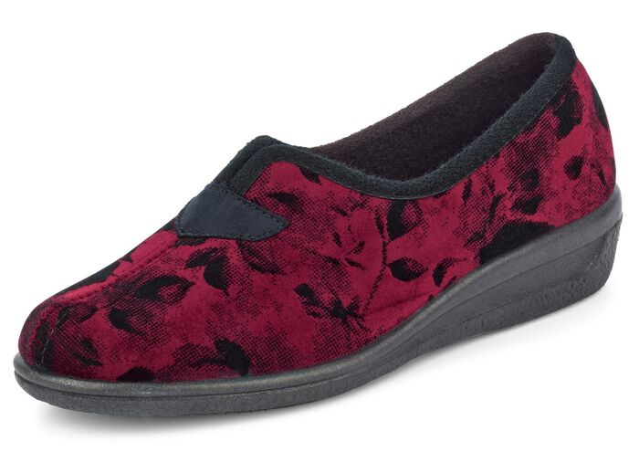 Klassische Damen-Hausschuhe, Weite H, mit anatomisch geformtem Fussbett GRANATROT