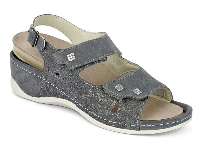 Mubb, bequeme Damen-Sandalen, Weite H, mit herausnehmbarem Fussbett GRAU