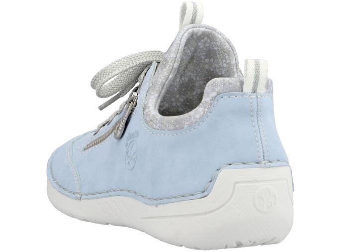 Rieker Schnürschuh aus floral bedrucktem Textilmaterial mit Metallicschimmer HELLBLAU-GRAU
