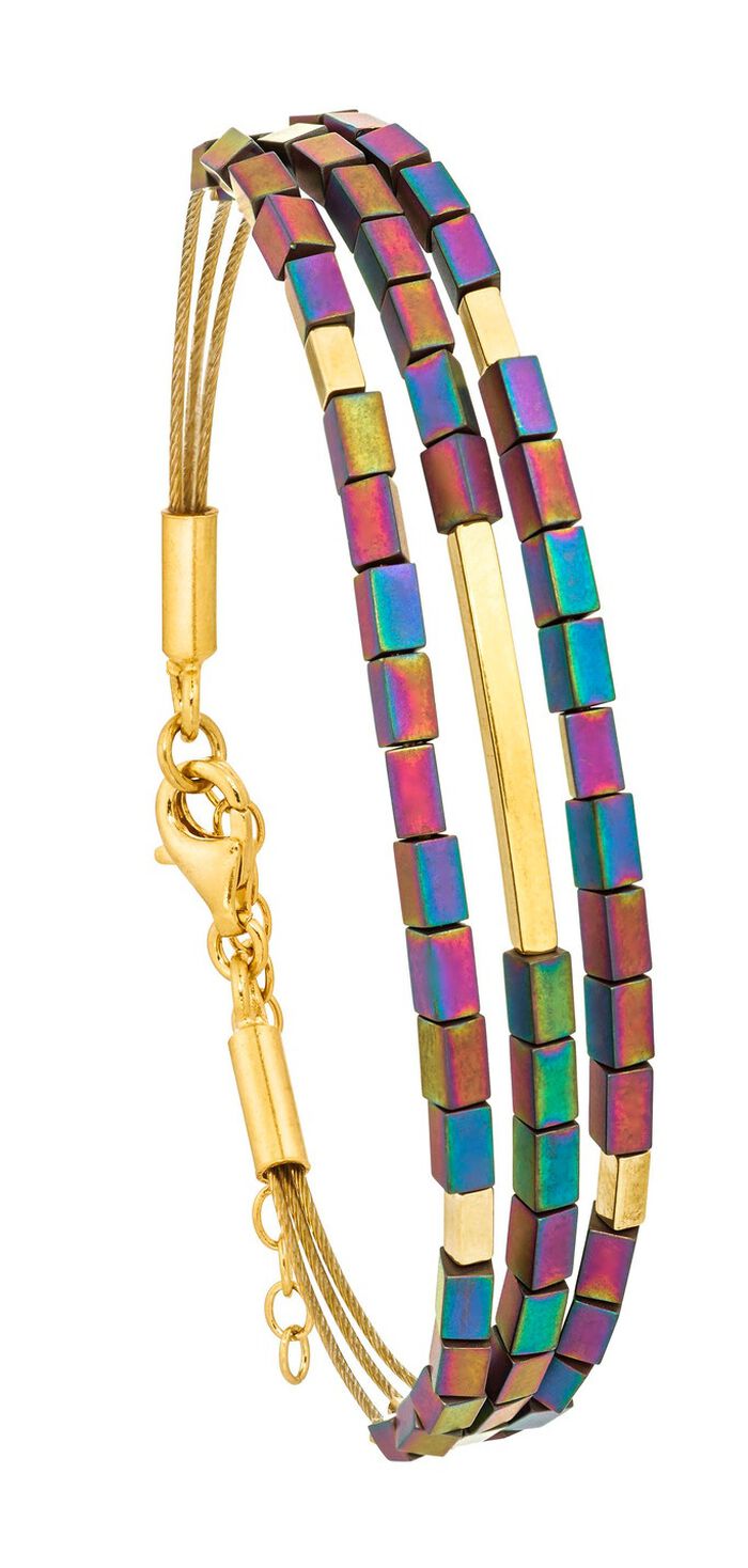 3-reihiges Armband mit echt buntem H&auml;matit 