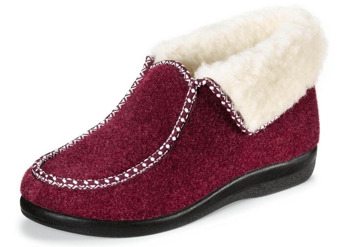 Warme Damen-Hausschuhe, Weite H, mit Wolle BORDEAUX