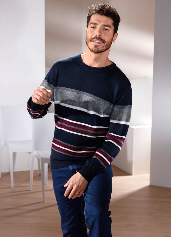 Rundhalspullover in 2 Farben MARINE GESTREIFT