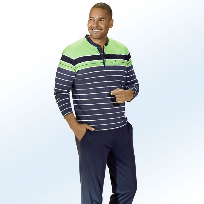 Hajo Klima Komfort Pyjama mit Knopfleiste, garngef&auml;rbtem Ringeldessin  