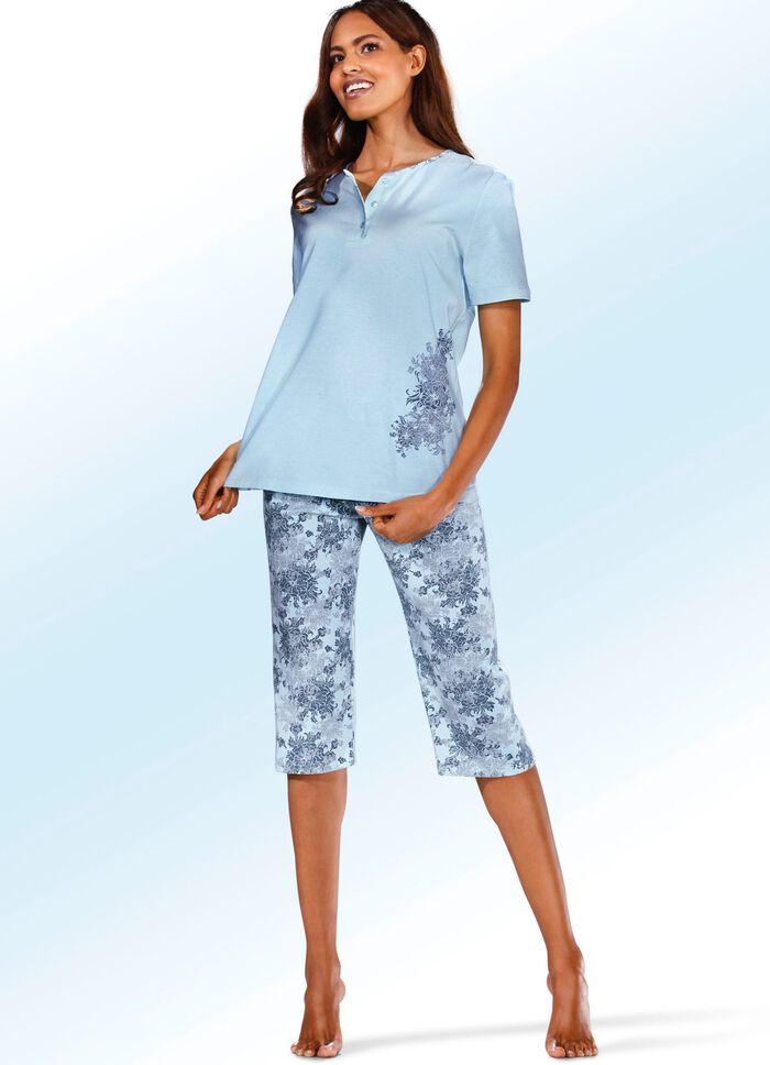 Zweierpack Pyjamas mit platziertem Druck und wadenlanger Hose 