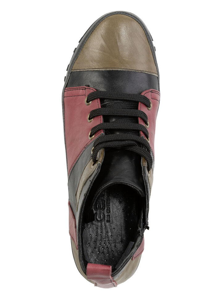 Gemini Schn&uuml;r-Bootie mit Knitter-Struktur SCHWARZ-ROT-GR&Uuml;N