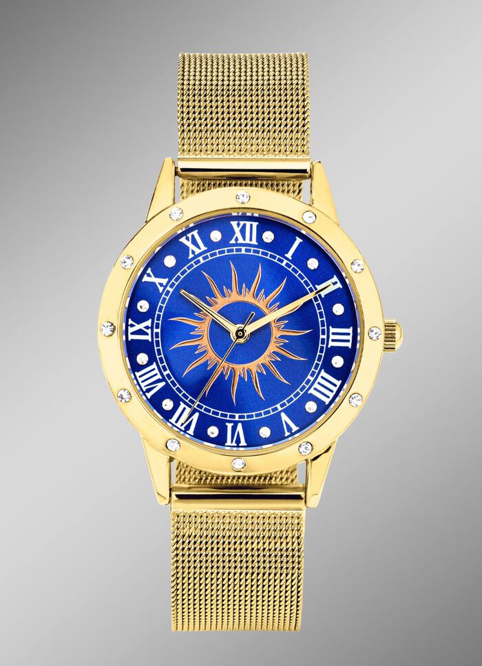 Quartz-Damenuhr Sonne mit weissen Kristallakzenten  