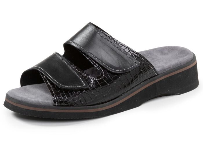 Komfortable Damen-Pantoletten, Weite K, mit Klettverschluss SCHWARZ