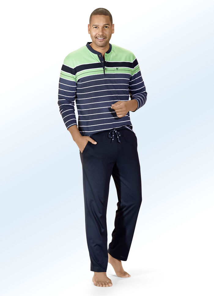 Hajo Klima Komfort Pyjama mit Knopfleiste, garngef&auml;rbtem Ringeldessin  