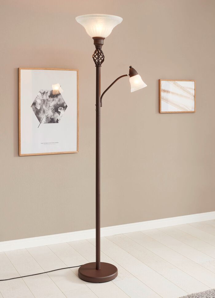 Stehlampe aus Metall mit Glasschirmen 