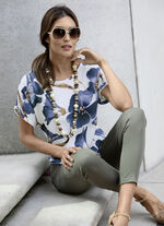 Tunika in Leinen-Optik WEISS-MARINE-BUNT