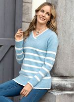 Pullover in flauschiger Qualit&auml;t BLAU MELIERT-WEISS