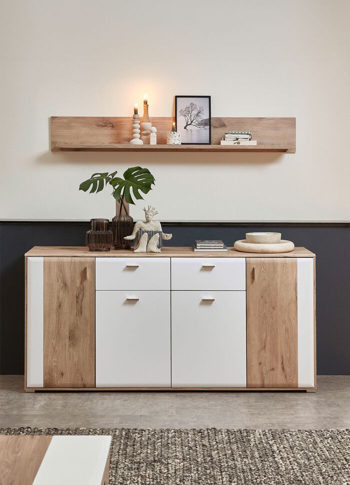 Moderne Wohnzimmerm&ouml;beln WEISS MATT - EICHE