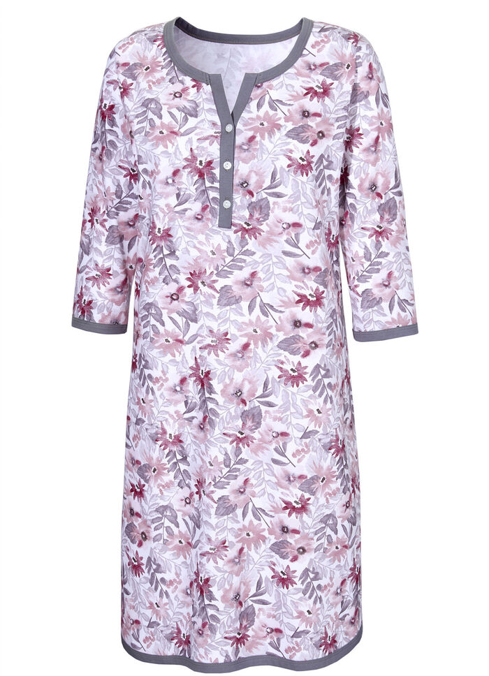 Nachthemd mit Knopfleiste und 3/4-lange Ärmel 