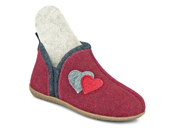 Hausschuh mit kontrastfarbenen Applikationen GRANATROT
