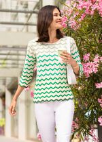 Pullover mit Wellenringeln CREME-GR&Uuml;N