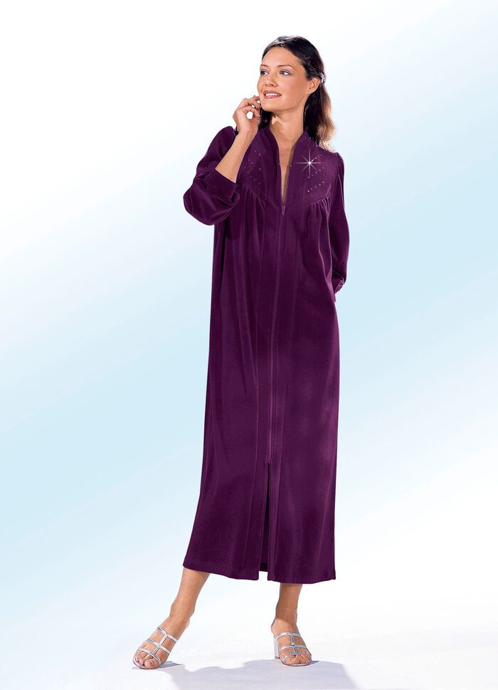 Hausmantel mit Strasszier AUBERGINE