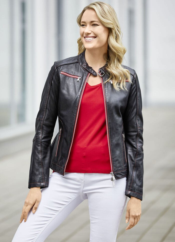 Lederkurzjacke mit Innentasche