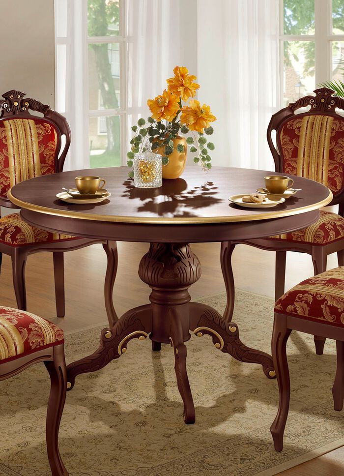 Esstisch mit F&uuml;&szlig;e aus massivem Buchenholz NUSSBAUM