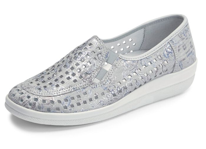 ELENA EDEN, sommerliche Damen-Slipper, Weite G, mit herausnehmbarem Fussbett SILBERGRAU