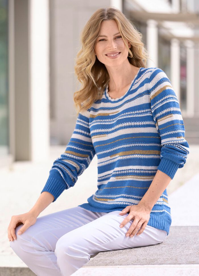 Pullover aus B&auml;ndchengarn BLAU-ECRU