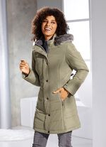 Longjacke mit abnehmbarem Kunstpelz-Besatz HELLGR&Uuml;N