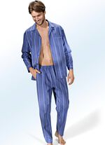 Pyjama, durchgeknöpft, aus Webware mit Streifendessin JEANSBLAU-BUNT