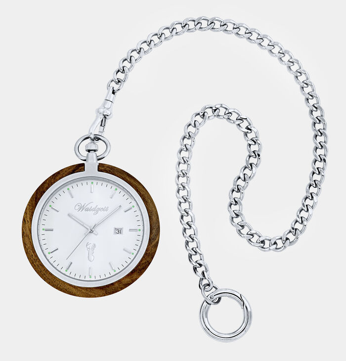 Taschenuhr mit Walnuss und Edelstahl Gehäuse