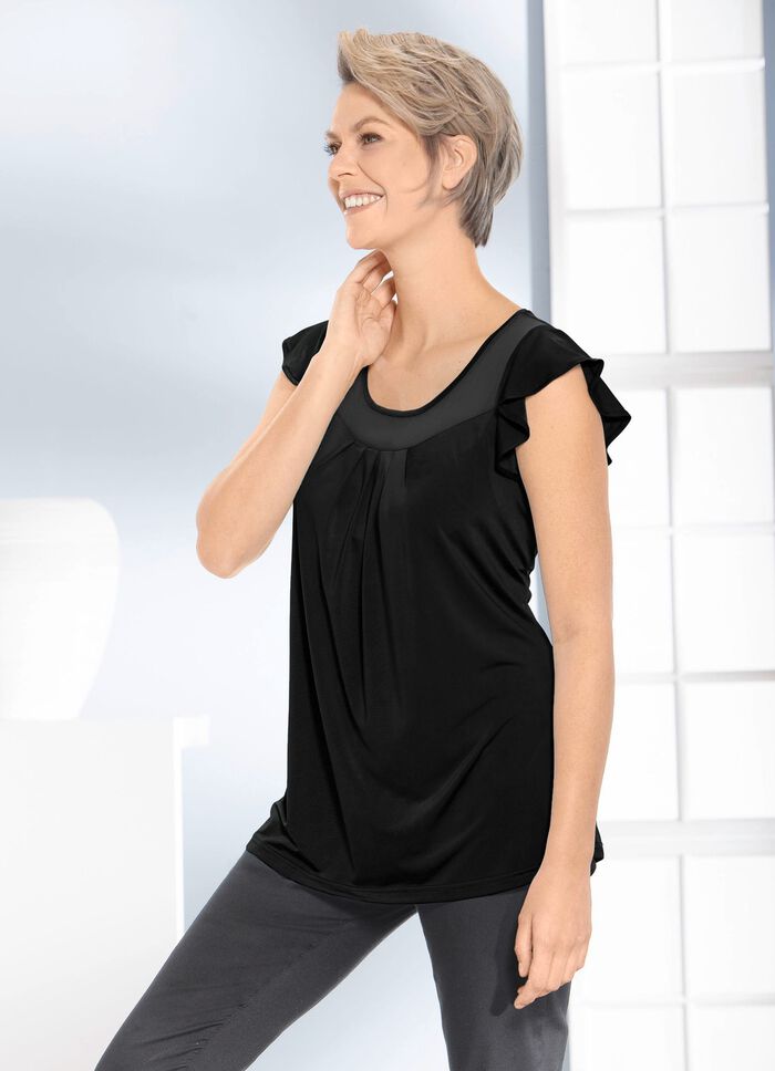 Shirt mit Chiffon-Einsatz in 2 Farben SCHWARZ