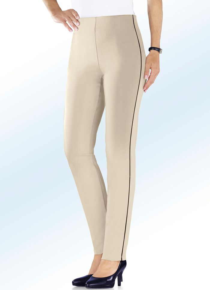 Hose mit kontrastfarbener Zierpaspel BEIGE-SCHWARZ