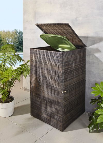 Mülltonnenschrank aus witterungsbeständigem Kunststoffgeflecht 