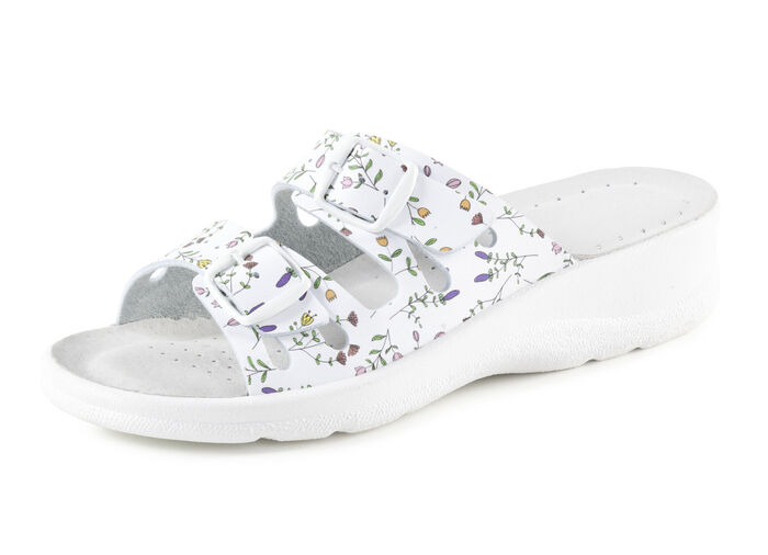 Pantolette mit floralem Druck WEISS-BUNT