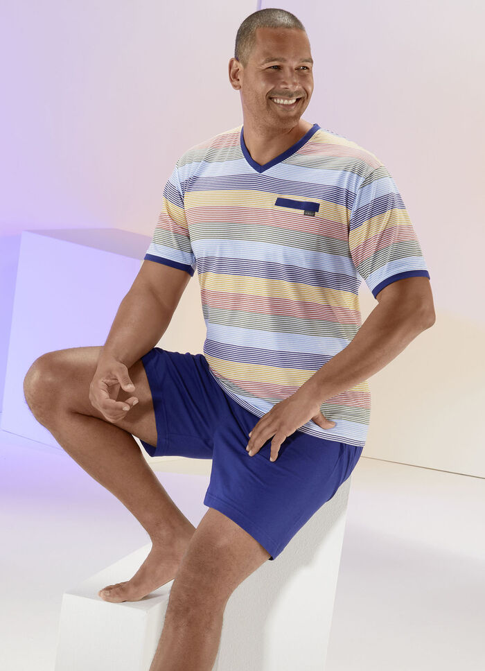 Shorty mit V-Ausschnitt und Ringeldessin 