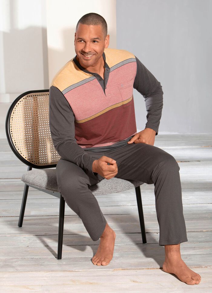 Hajo Klima light Pyjama mit Knopfleiste und garngef&auml;rbtem Ringeldessin 