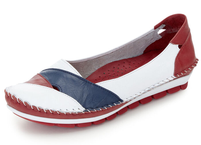 Gemini, klassische Damen-Slipper, Weite G, mit herausnehmbarem Fussbett WEISS-ROT-MARINE