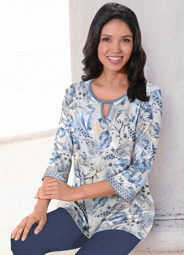 Pullover in Feinstrick ECRU-BLEU-MULTICOLOR