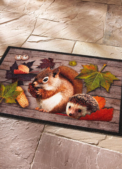 Fussmatte mit Eichhörnchen und Igel 