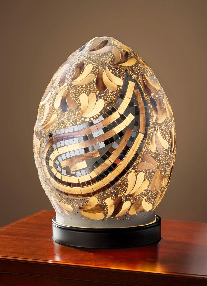 Tischlampe mit Mosaik aus Glasst&uuml;cken WEISS-BLAU