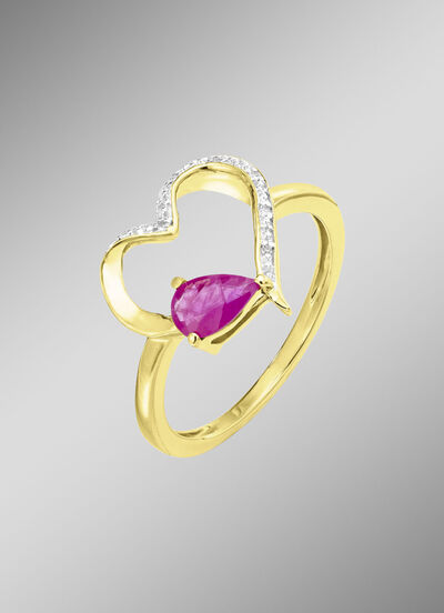 Damenring mit echt Rubin im herzförmigen Ringkopf 