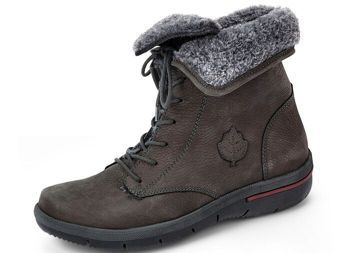 Waldl&auml;ufer Schn&uuml;r-Stiefelette mit kuscheligem Webpelzkragen ANTHRAZIT