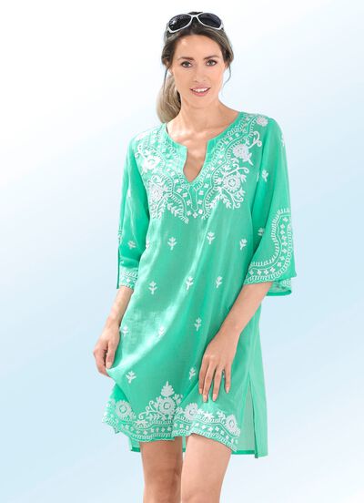 Tunika mit weisser Stickerei sowie Seitenschlitzen, reine Baumwolle 