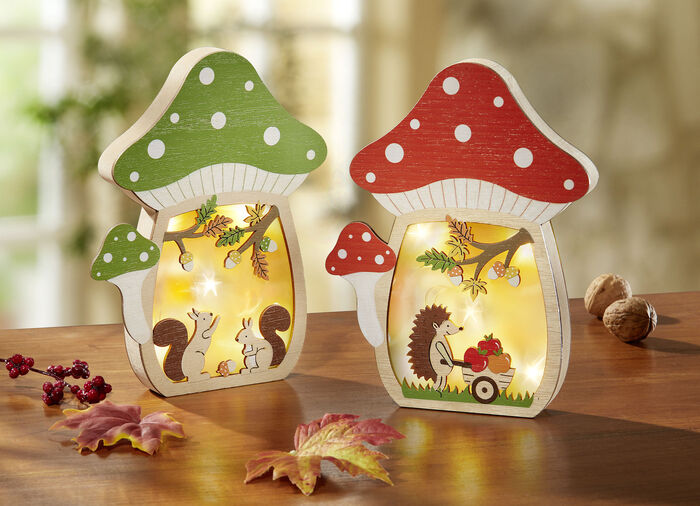 Beleuchtetes Pilz-Haus, batteriebetrieben ROT-GRÜN